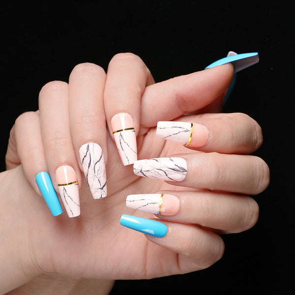 Lifeglow365 Marble Nail Art Coffin Fake Nails - 24 pcs